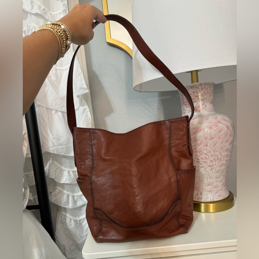 Frye leather side pocket hobo bucket bag
